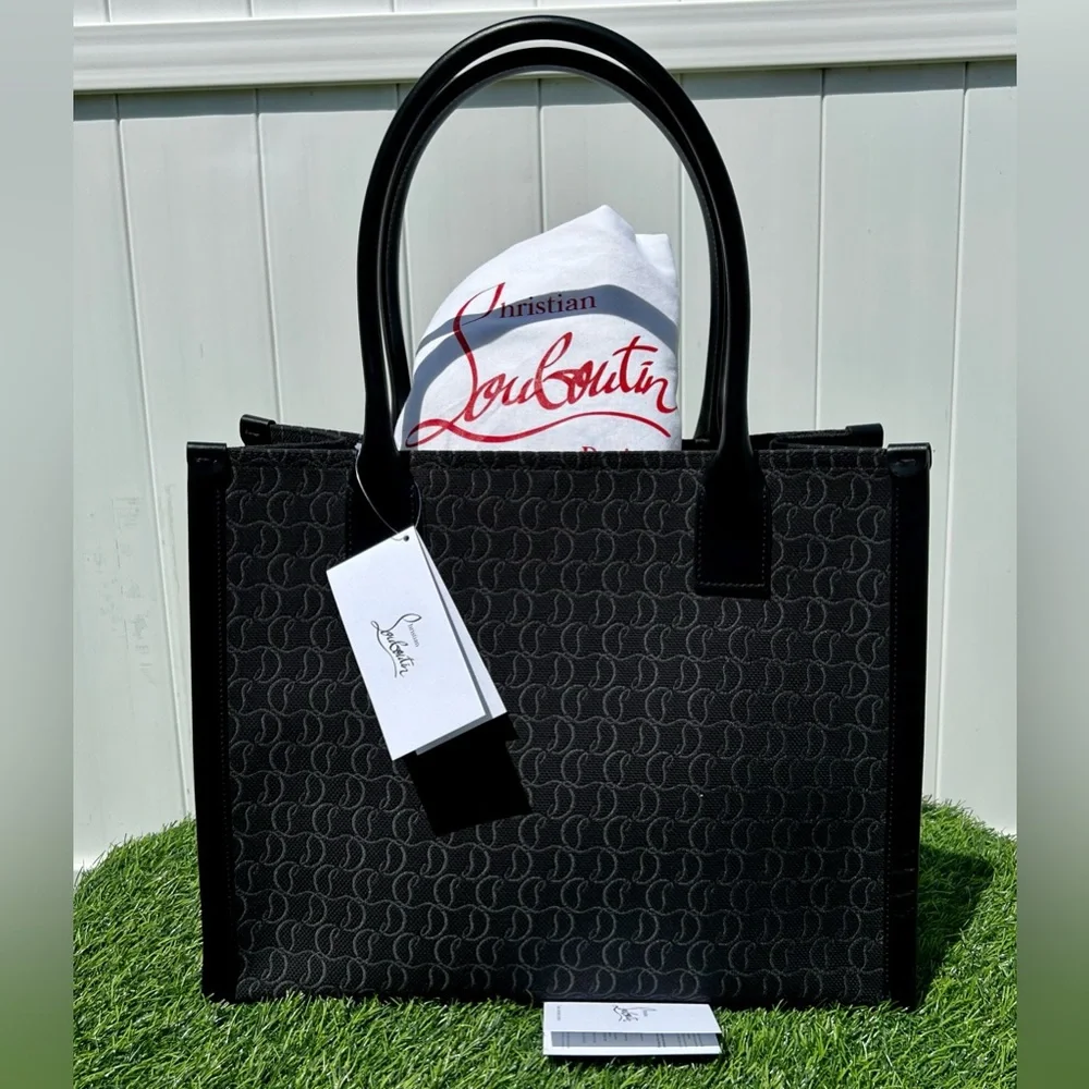 CHRISTIAN LOUBOUTIN BY MY SIDE E/W LARGE TOTE SHOULDER BAG BLACK CL MONOGRAM NEW - Picture 1 of 16